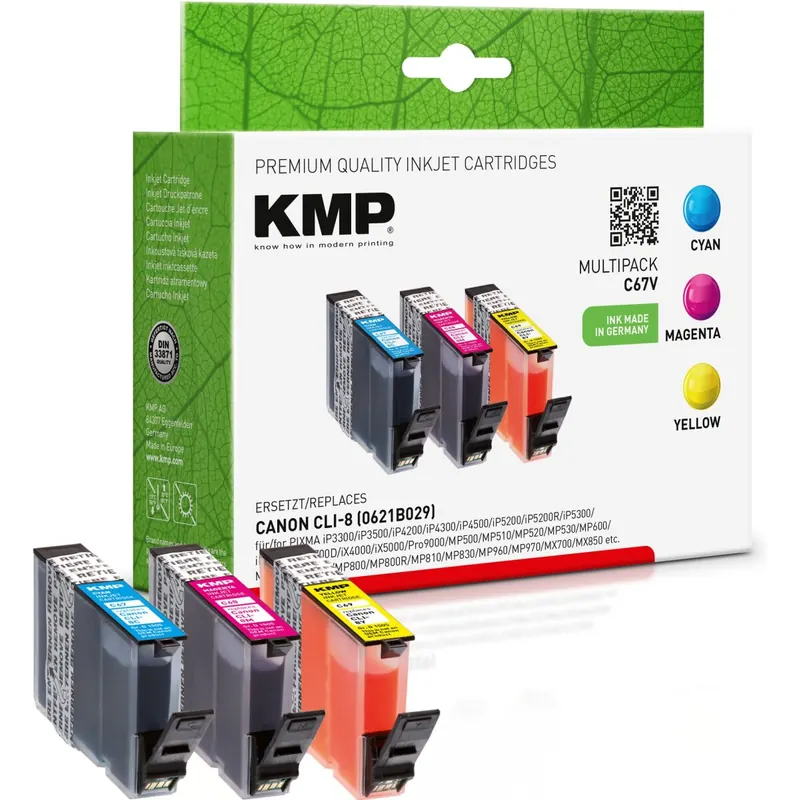 KMP Multipack C67V cyan, magenta, gelb Tintenpatronen ersetzen Canon CLI-8C,M,Y (0628B025)