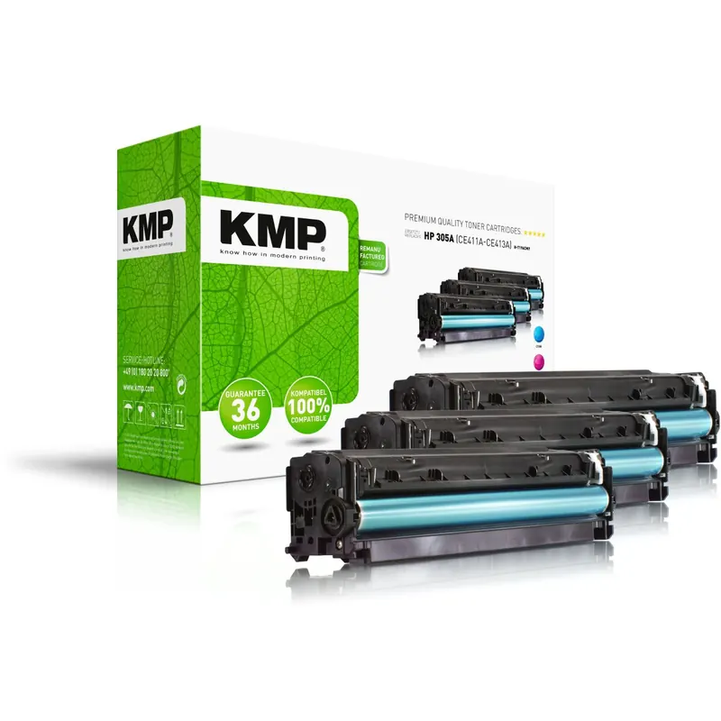 KMP Multipack H-196CMY cyan, magenta, gelb Tonerkartusche ersetzt HP LaserJet Pro HP 305A (CE411A, CE413A, CE412A)