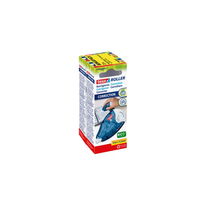 Korrekturroller tesa ecoLogo 59605 - 4,2 mm x 14 m blau nachfüllbar Pckg/2