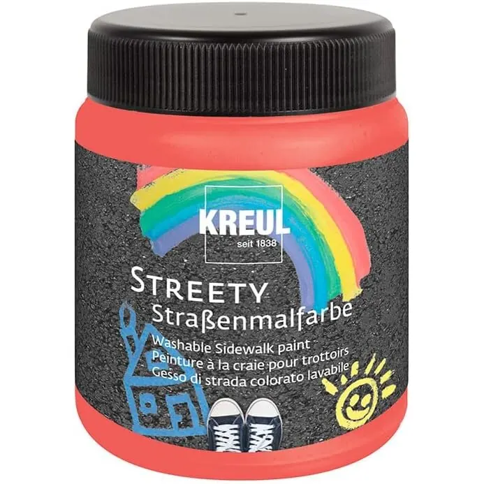 KREUL 43103 - Streety Straßenmalfarbe in Ringelsockenrot 200 ml, abwaschbare Flüssigkreide zum Malen mit Pinsel oder Roller, flüssige Straßenmalkreide, vegan, dermatologisch getestet, auswaschbar