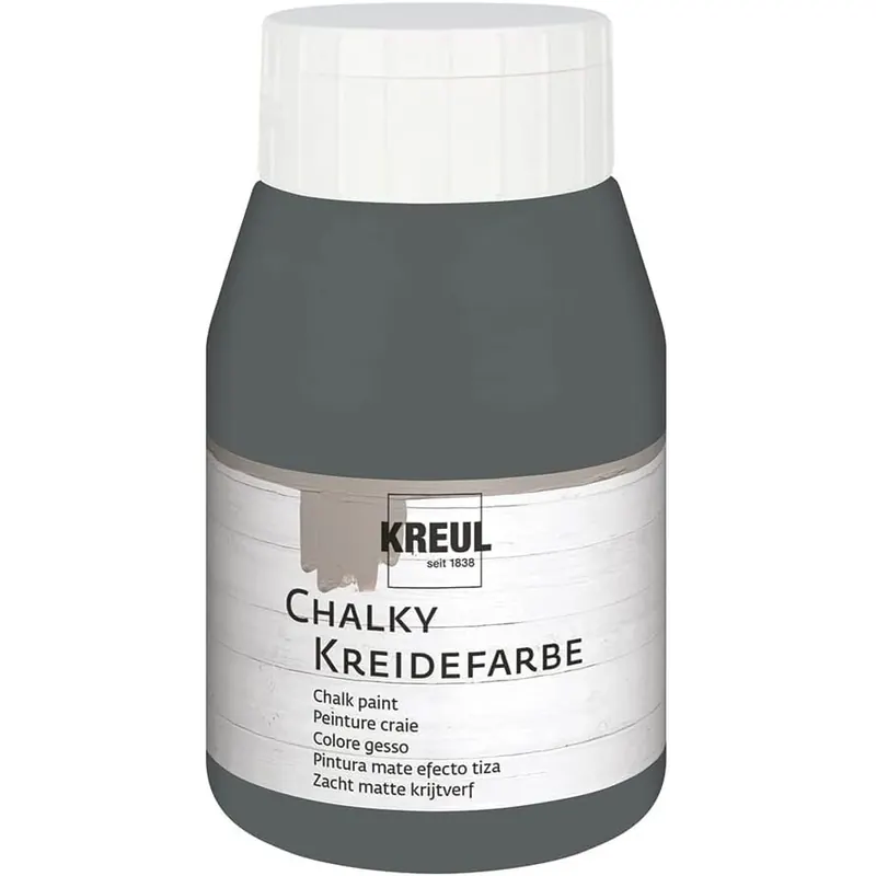 KREUL 75122 - Chalky Kreidefarbe, Volcanic Gray, 500 ml Kunststoffflasche, sanft - matte Farbe, cremig deckend, schnelltrocknend, für Effekte im Used Look