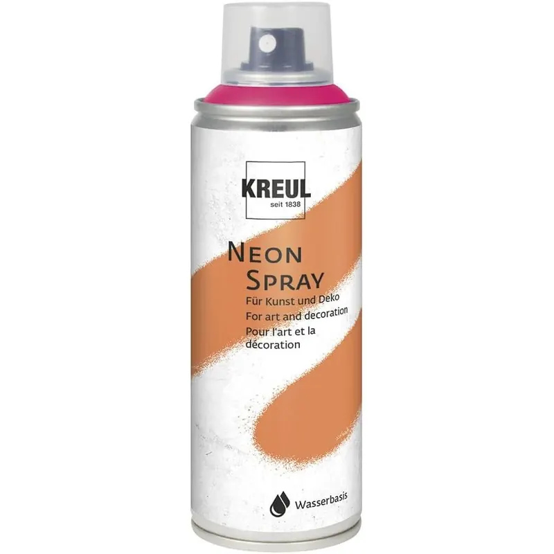 KREUL 76372 - Farbspray, neonpink 200 ml, fluoreszierende Sprühfarbe auf Wasserbasis, intensive Leuchtkraft auf weißem Untergrund, leuchtet unter Schwarzlicht