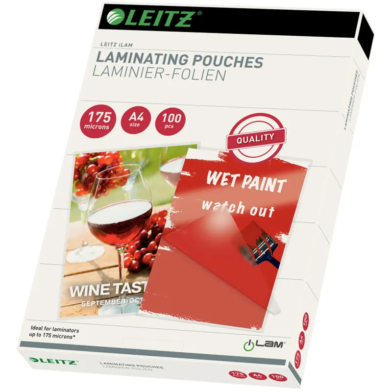 Laminierfolie Leitz iLAM 16933 - 303 x 216 mm für A4 175 µm glänzend Ethyl-Venyl-Acetat Pckg/100
