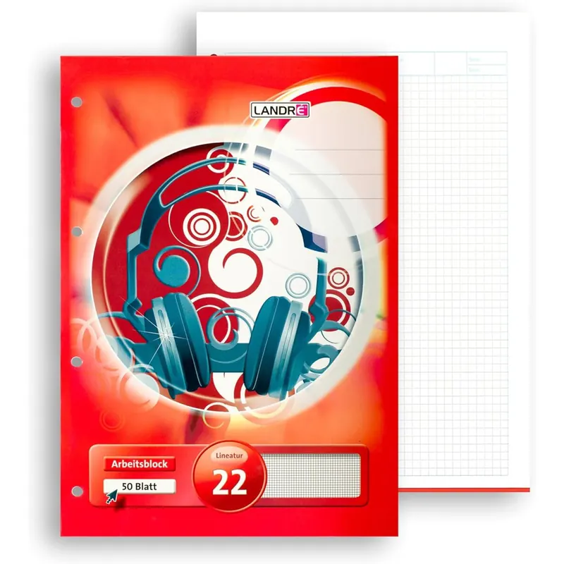 Landré Klausuren-Block A4, kariert, Lineatur 22, 50 Blatt, 80 g/m² Arbeits-Blätter