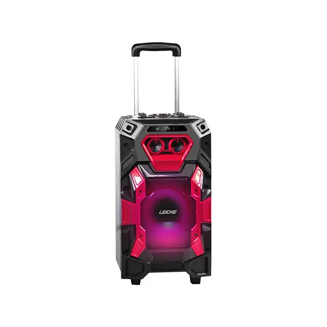 LEICKE Tragbar Karaoke Lautsprecher Bluetooth, PA DJ Anlage Kabellos Party Musikanlage Musik System Box, Soundsystem mit Licht USB, Aux In, UKW Radio, Gitarren Mikrofon Anschluss und Trolley Griff