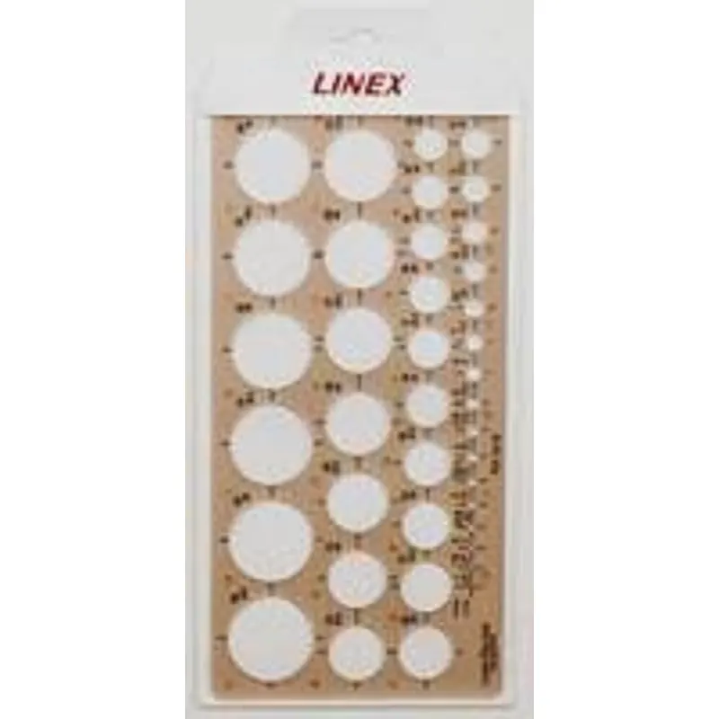 Linex 1116 Kreisschablone, 39 Kreise von 1-35 mm, gerade Kanten, mm-Skala an einer Seite, 240x120mm