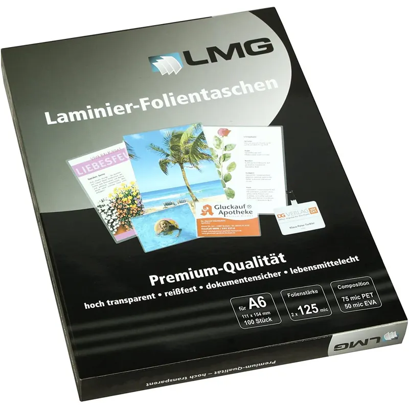 LMG LMGA6-125 Laminierfolien A6, 111 x 154 mm, 2 x 125 mic, 100 Stück