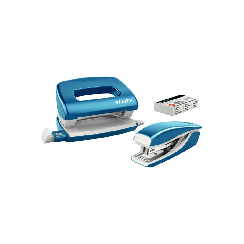 Locher/Heftgeräteset Leitz NeXXt WOW Mini 5561 - blau metallic Art. 5060/5528 Heftklammern No10 Metall/Kunststoff Set