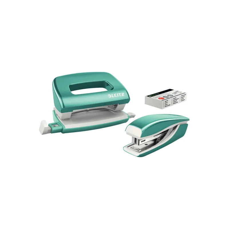 Locher/Heftgeräteset Leitz NeXXt WOW Mini 5561 - eisblau metallic Art. 5060/5528 Heftklammern No10 Metall/Kunststoff Set
