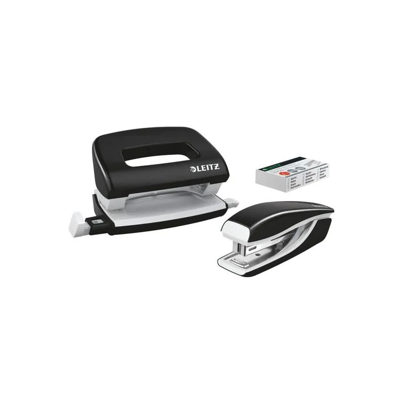 Locher/Heftgeräteset Leitz NeXXt WOW Mini 5561 - schwarz Art. 5060/5528 Heftklammern No10 Metall/Kunststoff Set