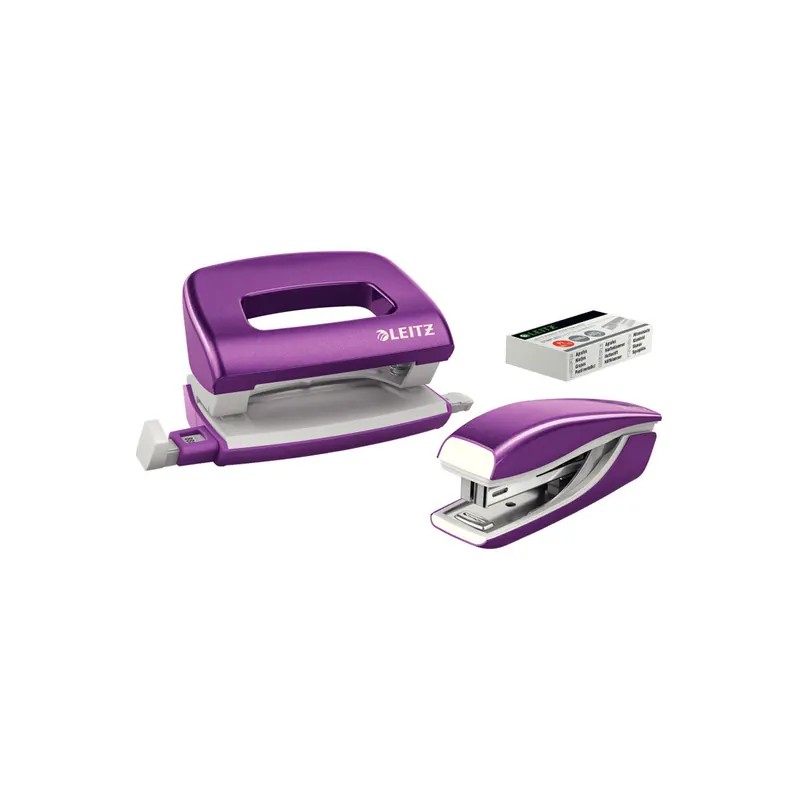Locher/Heftgeräteset Leitz NeXXt WOW Mini 5561 - violett metallic Art. 5060/5528 Heftklammern No10 Metall/Kunststoff Set