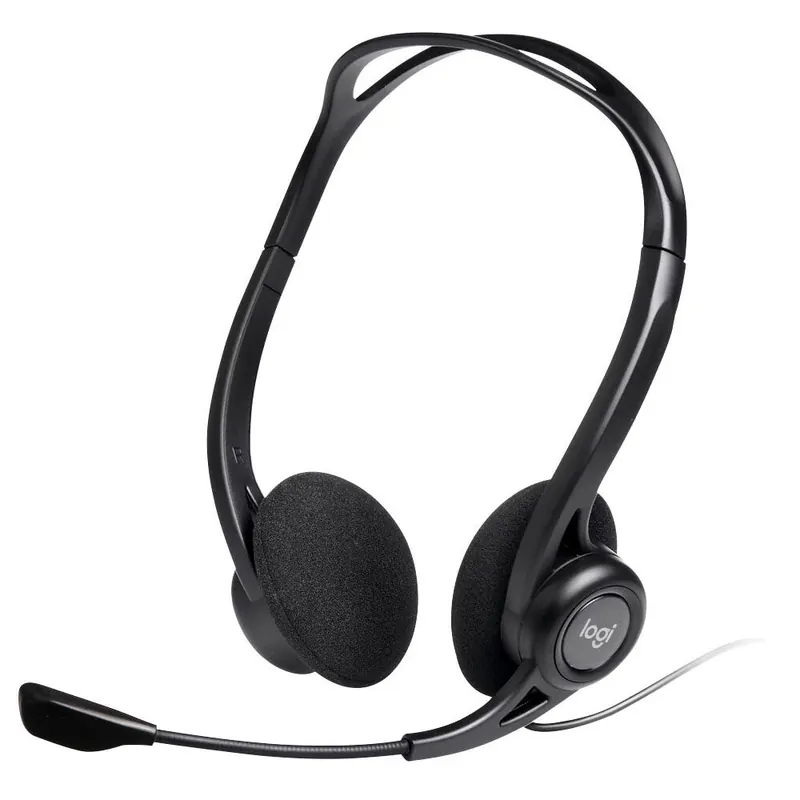 Logitech 960 Kopfhörer mit Mikrofon, Stereo-Headset, Verstellbares Mikrofon mit Rauschunterdrückung, Integrierter Lautstärkeregler und Stummschaltung, USB-Anschluss, 2.4m Kabel, PC/Mac/Laptop, Schwarz