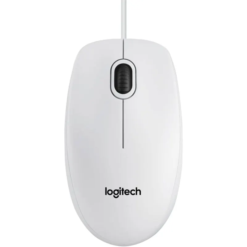 Logitech B100 Maus mit Kabel, USB-Anschluss, 800 DPI Optischer Sensor, 3 Tasten, Für Links- und Rechtshänder, PC/Mac - Weiß