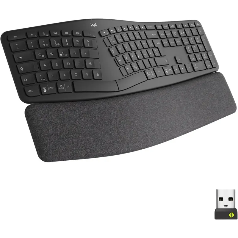 Logitech ERGO K860 for Business geteilte kabellose Tastatur – Ergonomisches Design, gesicherte Logi Bolt Technologie, Bluetooth, weltweit zertifiziert, Windows/Mac/Chrome/Linux, DEU QWERTZ - Graphit