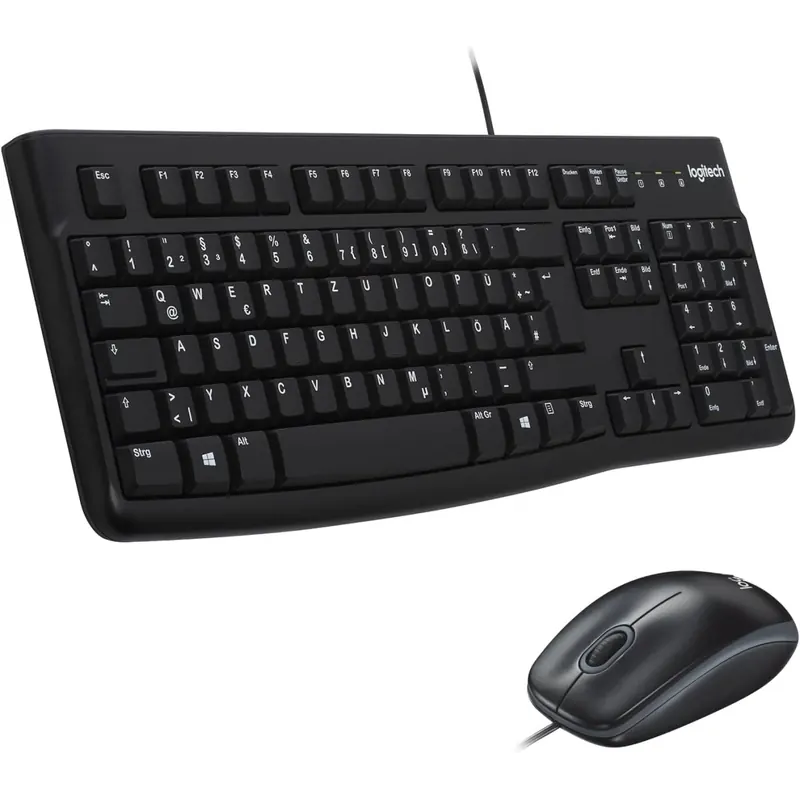 Logitech MK120 Kabelgebundenes Set mit Tastatur und Maus für Windows, Kabelgebundene optische Maus, Tastatur in Standardgröße, USB Plug & Play, PC, Laptop, Deutsches QWERTZ-Layout - Schwarz