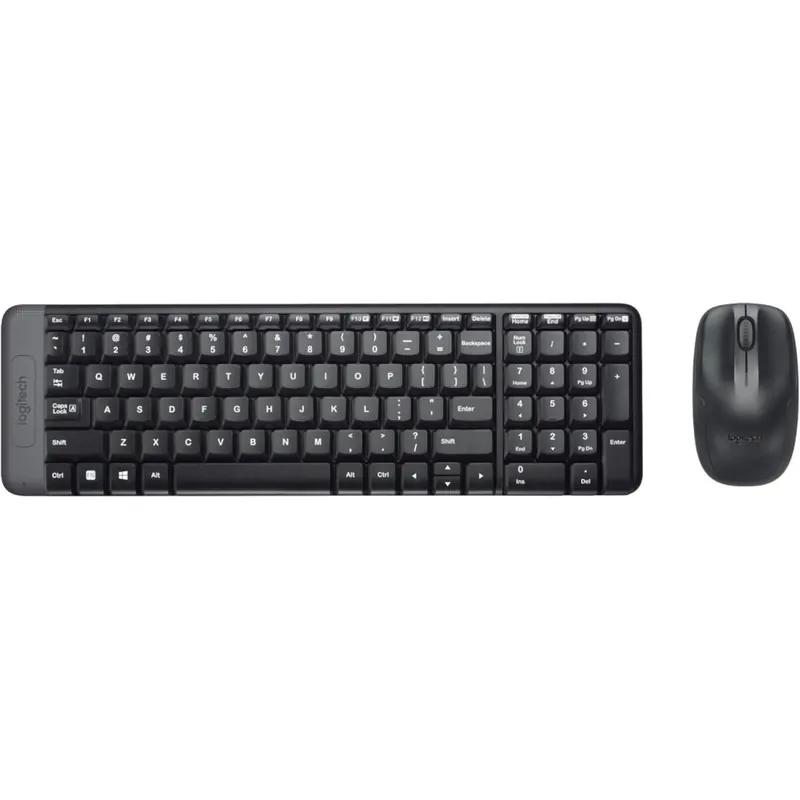 Logitech MK220 Kompaktes, Kabelloses Set mit Tastatur und Maus für Windows, US QWERTY-Layout - Schwarz