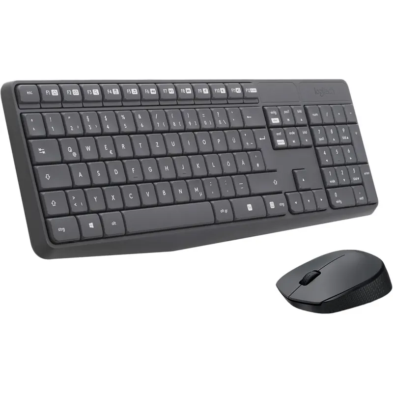 Logitech MK235 Kabelloses Set mit Tastatur und Maus für Windows, 2,4 GHz kabelloser Unifying-USB-Empfänger, 15 FN-Tasten, Lange Batterielaufzeit, PC, Laptop, Deutsches QWERTZ-Layout - Grau