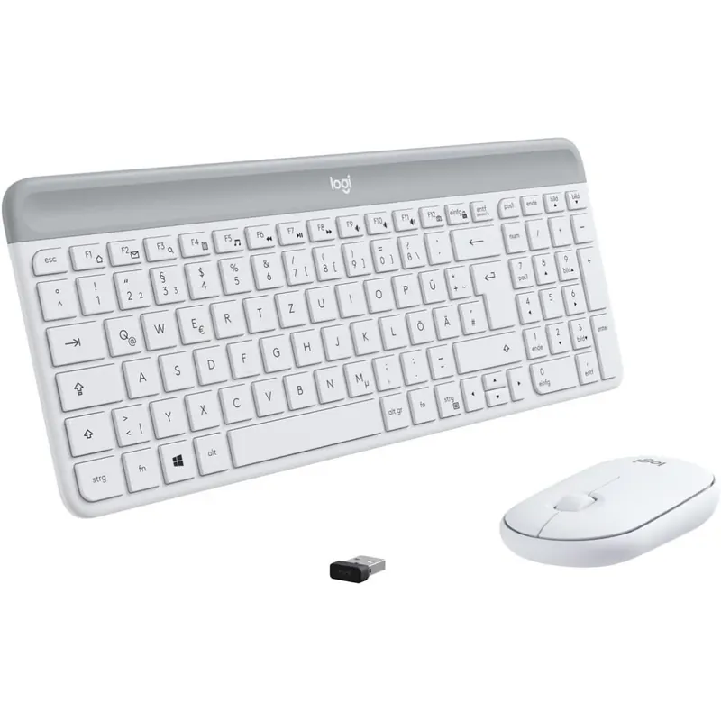 Logitech MK470 Slim Combo Kabelloses Tastatur-Maus-Set, 2.4 GHz Verbindung via Nano-USB-Empfänger, 10m Reichweite, 18-Monate Batterielaufzeit, PC/Laptop, Deutsches QWERTZ-Layout - Weiß