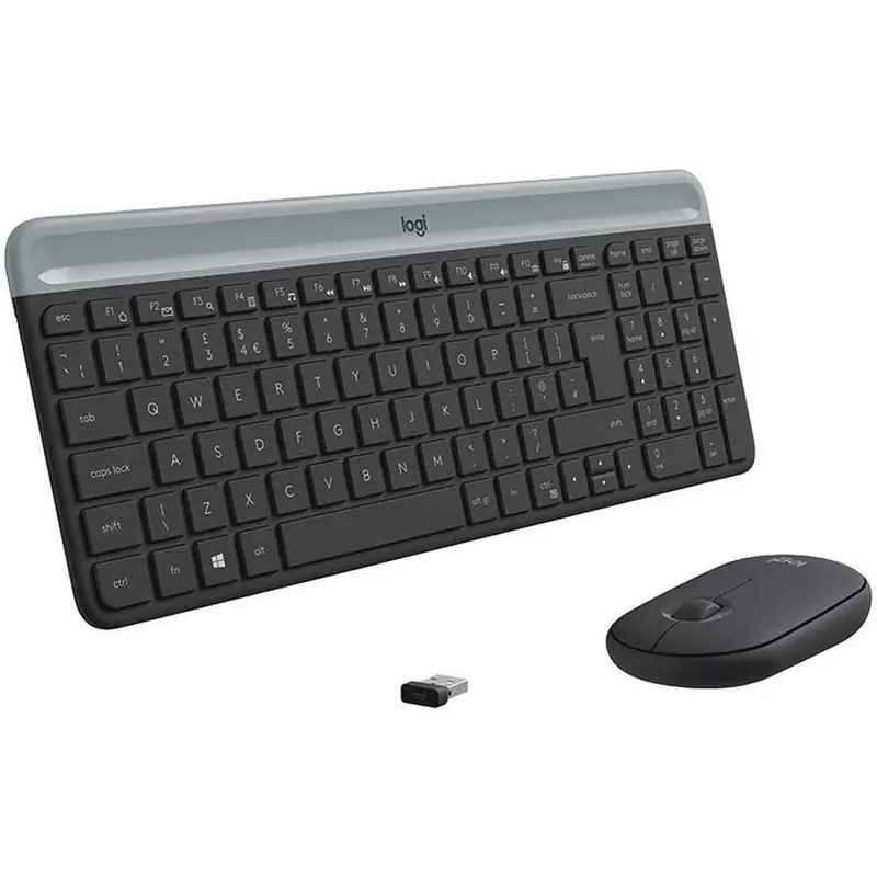 Logitech MK470 Slim Combo Kabelloses Tastatur-Maus-Set, 2.4 GHz Verbindung via Nano-USB-Empfänger, 10m Reichweite, 18-Monate Batterielaufzeit, PC/Laptop, Deutsches QWERTZ-Layout - Graphit