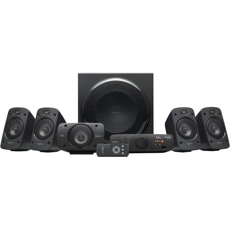 Logitech Z906 5.1 Sound System, Lautsprecher mit 1000 Watt Surround Sound, THX, Mehrere Audio-Eingänge, Fernbedienung, EU Stecker, PC/PS4/Xbox/Stereo-Anlage/TV/Smartphone/Tablet - Schwarz
