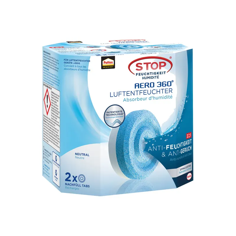Luftentfeuchter Nachfülltab Pattex AERO 9H PLAN2 - geruchsreduzierend 2 x 450 g