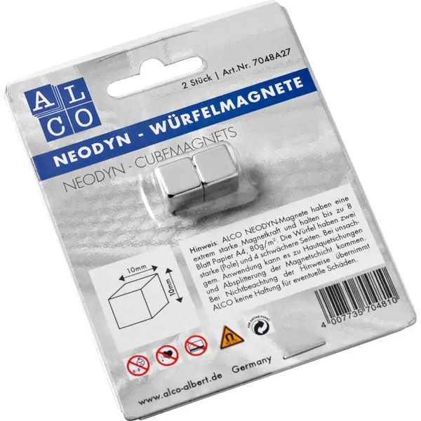 Magnet myHome & Office Neodym 011203-7048A27 - 10 x 10 x 10 mm silber Pckg/2
