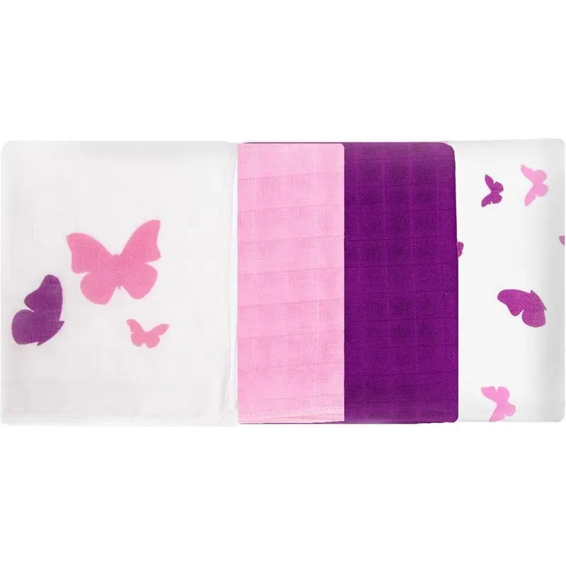 MAKIAN Mulltücher / Mullwindeln / Spucktücher / 4er Pack, 80x80cm, Schmetterlinge Rosa, schadstoffgeprüft Öko-Tex Standard 100, 100% Baumwolle, doppelt gewebt, Premium Qualität