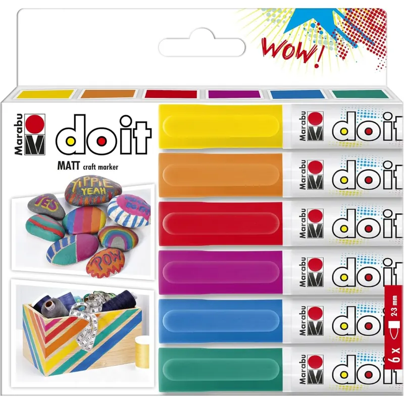Marabu DO IT Craft Marker, 6er Set Acrylstifte mit 2-3 mm Spitze, Acrylmarker mit Filtersystem ohne Anpumpen, Multimarker für Steine, Holz uvm., 0128000000201