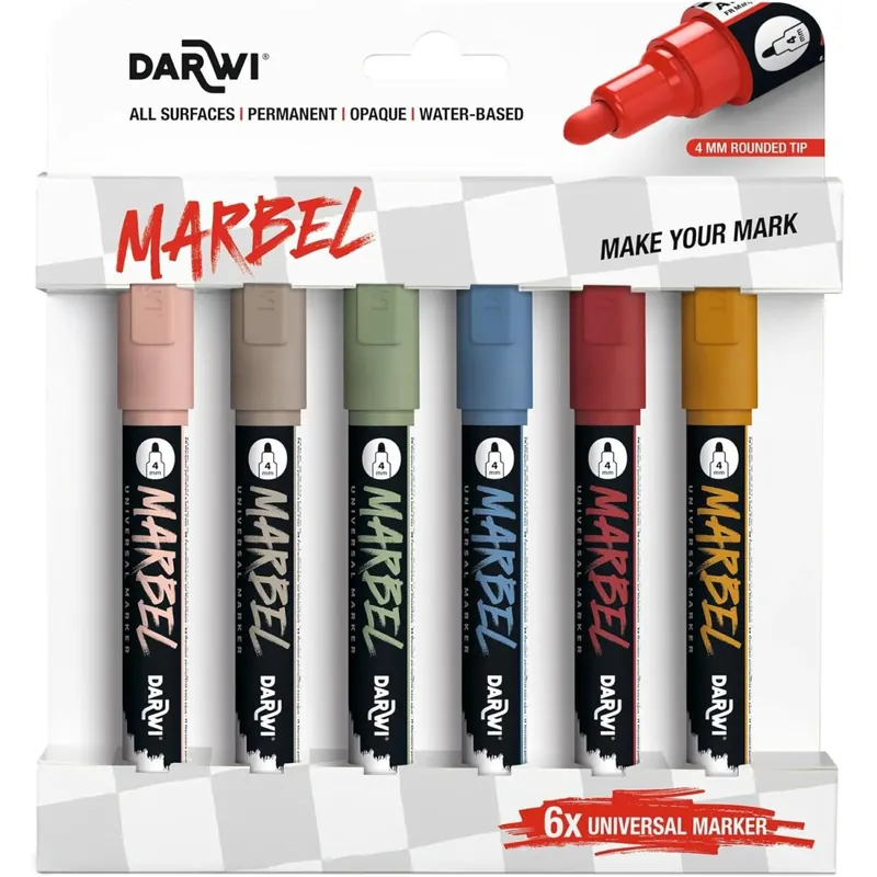 MARBEL DA0226004K01C - Set mit 6 Universalmarkern Acrylfarben, Rundspitze medium 4mm, Naturfarben, 1 Set