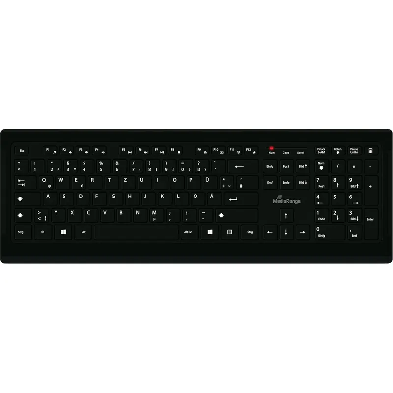 MediaRange kabelgebundene Tastatur mit 107 ultraflachen Tasten, deutsches QWERTZ Layout, PC Tastatur mit Plug&Play USB 2.0 Anschluss, spritzwassergeschützt & höhenverstellbar