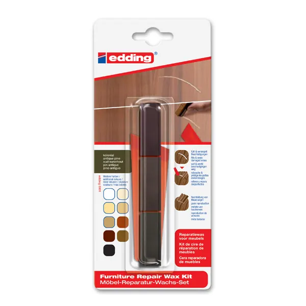 Möbelreparaturwachs edding 8901 - Kolonial mischbar zum Reparieren von Beschädigungen in Möbeloberflächen 3er-Set