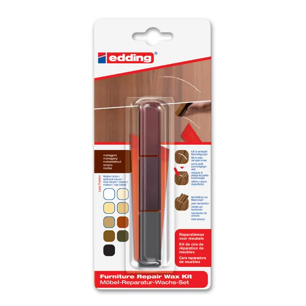Möbelreparaturwachs edding 8901 - Mahagoni mischbar zum Reparieren von Beschädigungen in Möbeloberflächen 3er-Set