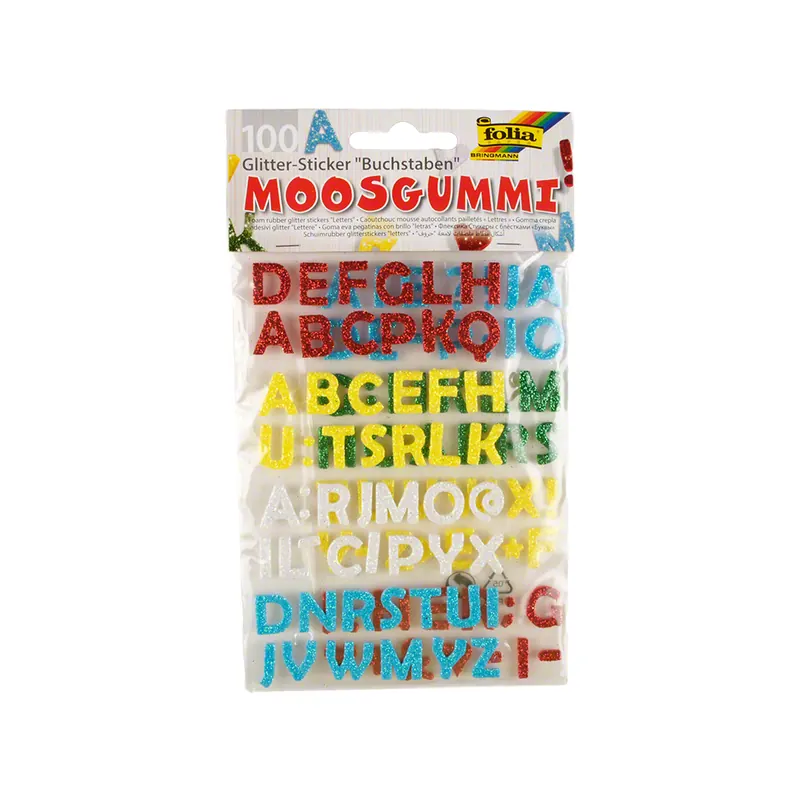 Moosgummi Glitter-Sticker, P/100 Buchstaben, farbig sortiert
