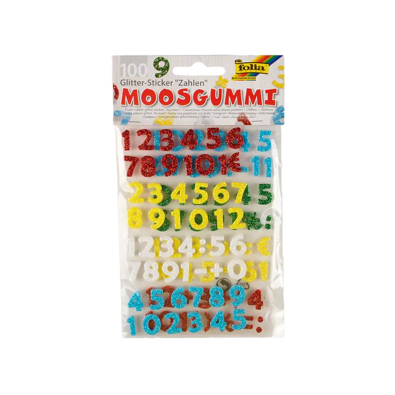 Moosgummi Glitter-Sticker, P/100 Zahlen, farbig sortiert
