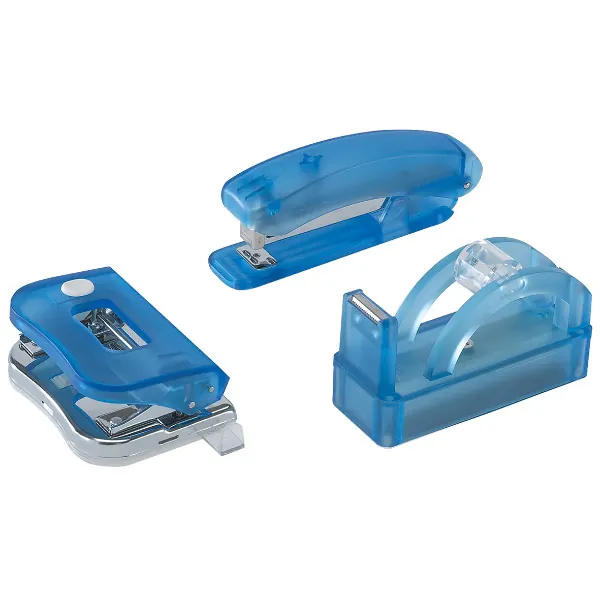 myOfficeBrand Büroset 3-teilig frost blau Acryl - Locher Abroller Hefter