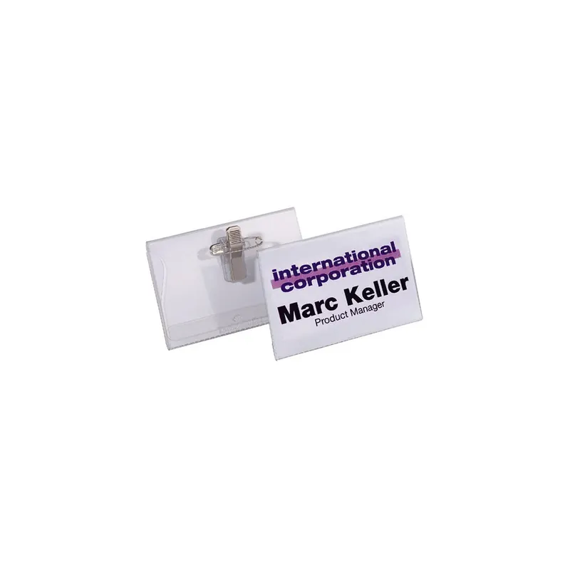 Namensschild Durable 8157 - 40 x 75 mm transparent mit Kombiklemme Pckg/50