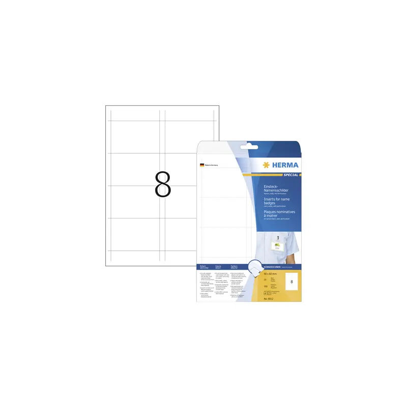 Namensschild Einsteckschild Herma 9012 - 60 x 90 mm weiß perforiert für Inkjet-, Laser-, Farblaserdrucker und Kopierer Pckg/200