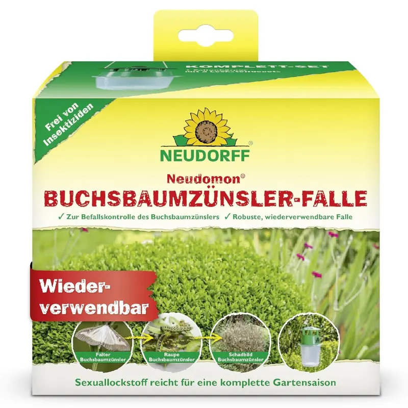 Neudorff Neudomon BuchsbaumzünslerFalle – Insektizidfreie, nachfüllbare Zünslerfalle verhindert die Eiablage und dient zur Befallserkennung, 1 Set, 03030