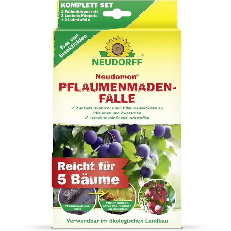 Neudorff Neudomon PflaumenmadenFalle – Nachfüllbare Falle mit Speziallockstoff gegen Pflaumenwickler schützt Pflaumen & Zwetschen vor Madenbefall, 1 Set, 00540