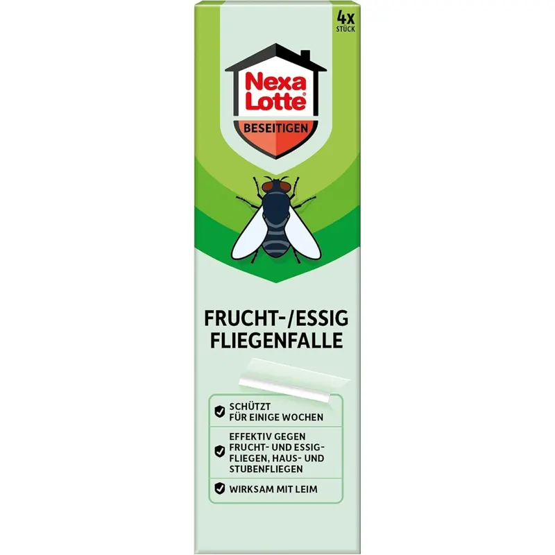 Nexa Lotte 3654 Insektizidfreie Frucht- und Essigfliegenfalle 4 Fallen transparente Fensterfalle gegen lästige Fliegen für alle Räume Fenster geeignet