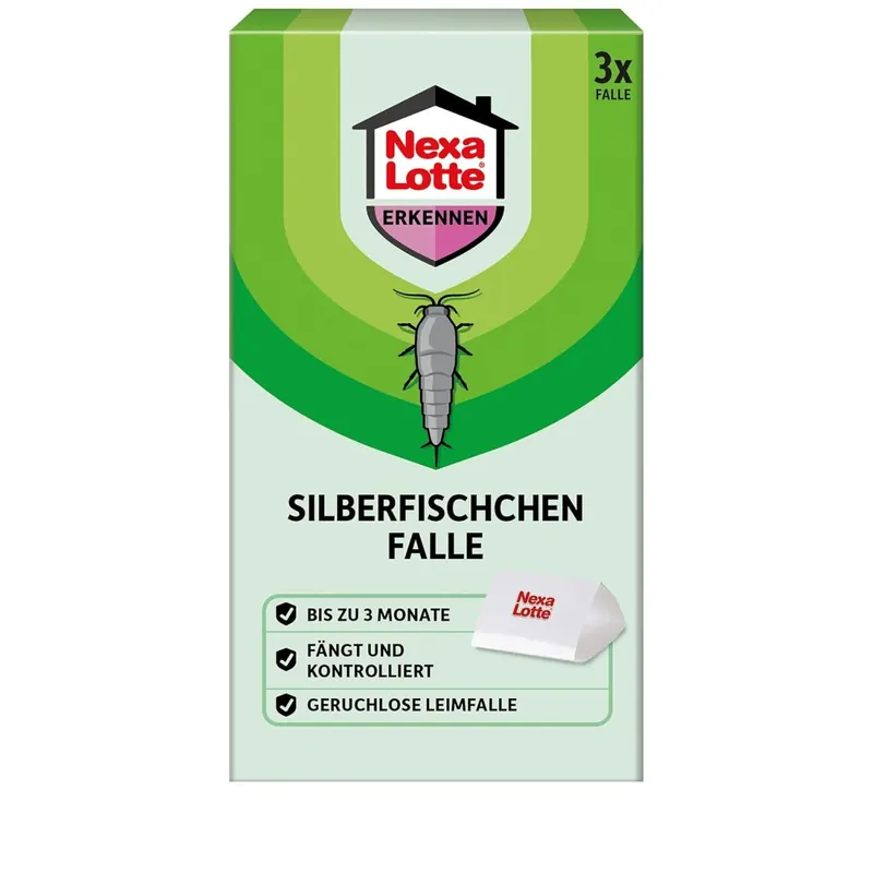 Nexa Lotte 3659 Silberfischchen Falle 3 Stück insektizidfrei hochwirksam feuchtigkeitsbeständig ideal für Küche und Bad bis zu 3 Monate Schutz