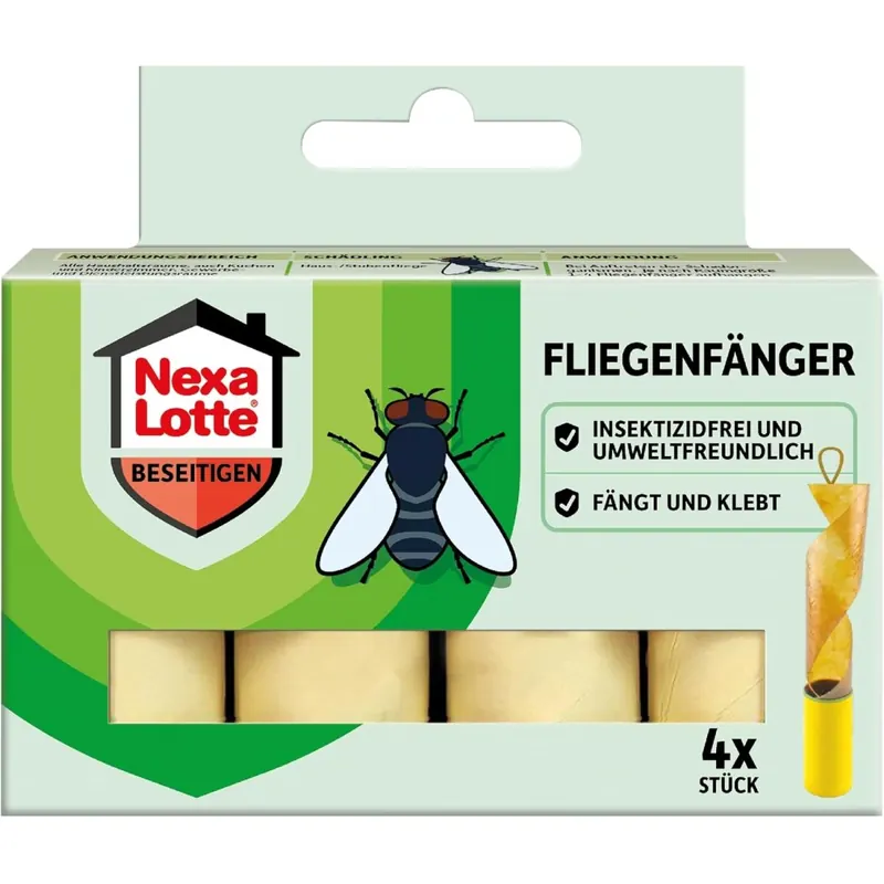 Nexa Lotte Fliegenfänger 4 Stück zum Bekämpfen von Fliegen mit hoher Klebekraft und Lockwirkung