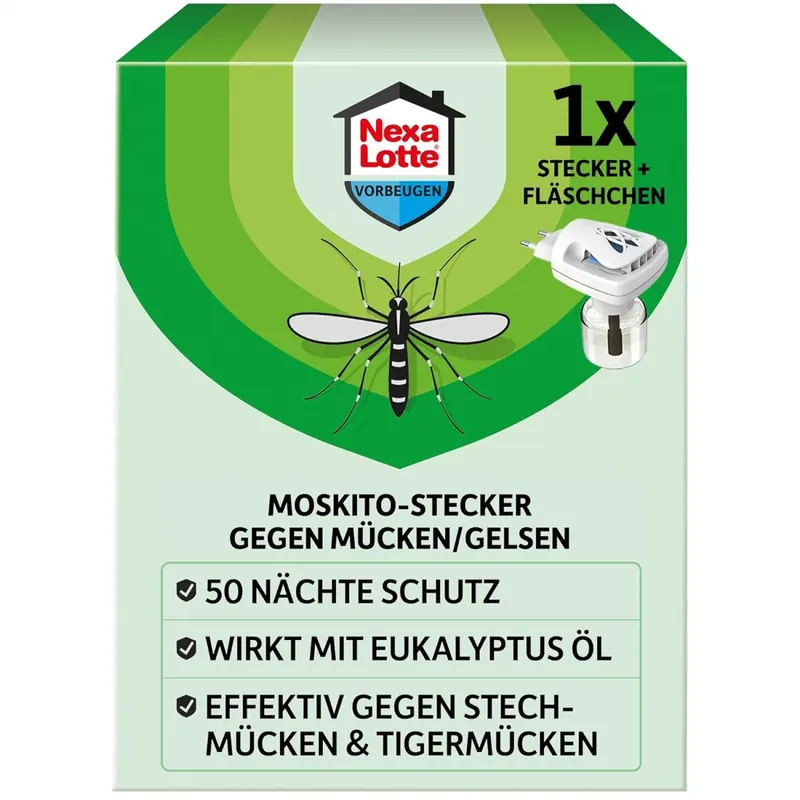 Nexa Lotte Moskito-Stecker Set, Elektro-Verdampfer gegen Stechmücken und Tigermücken, mit Zitroneneukalyptusöl, für alle Räume