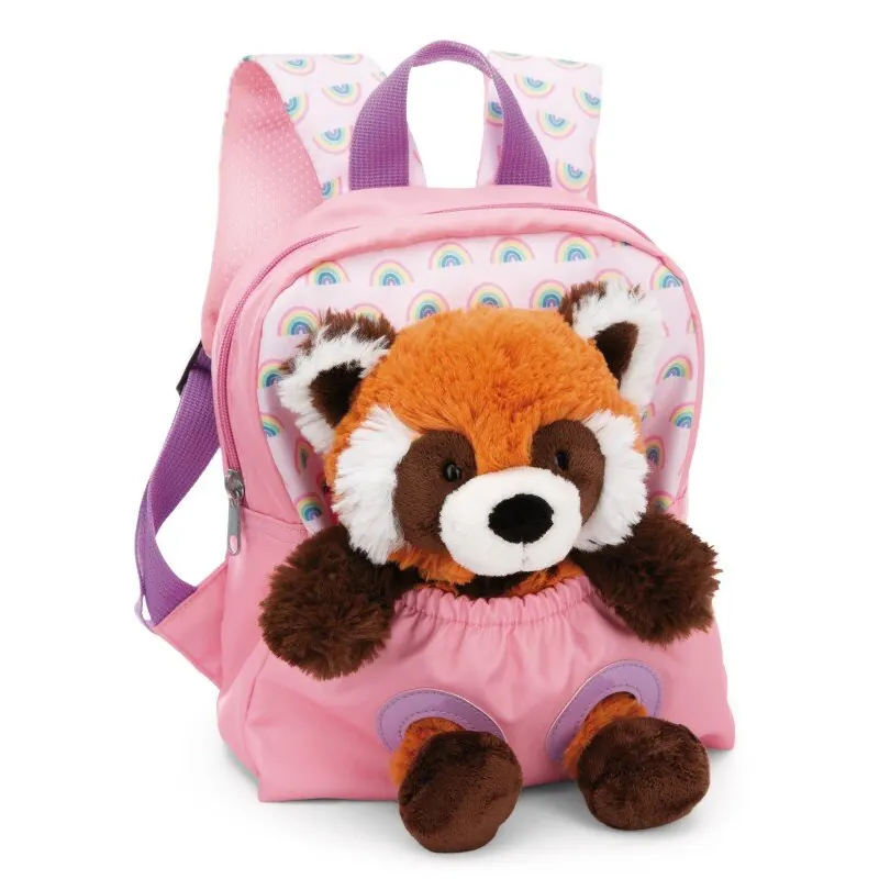 NICI Kinderrucksack rosa 2 in 1 mit Kuscheltier Roter Panda 25cm - Kindergartenrucksack Mädchen & Jungen - Weicher Rückenbereich & verstellbare Gurte - 49853