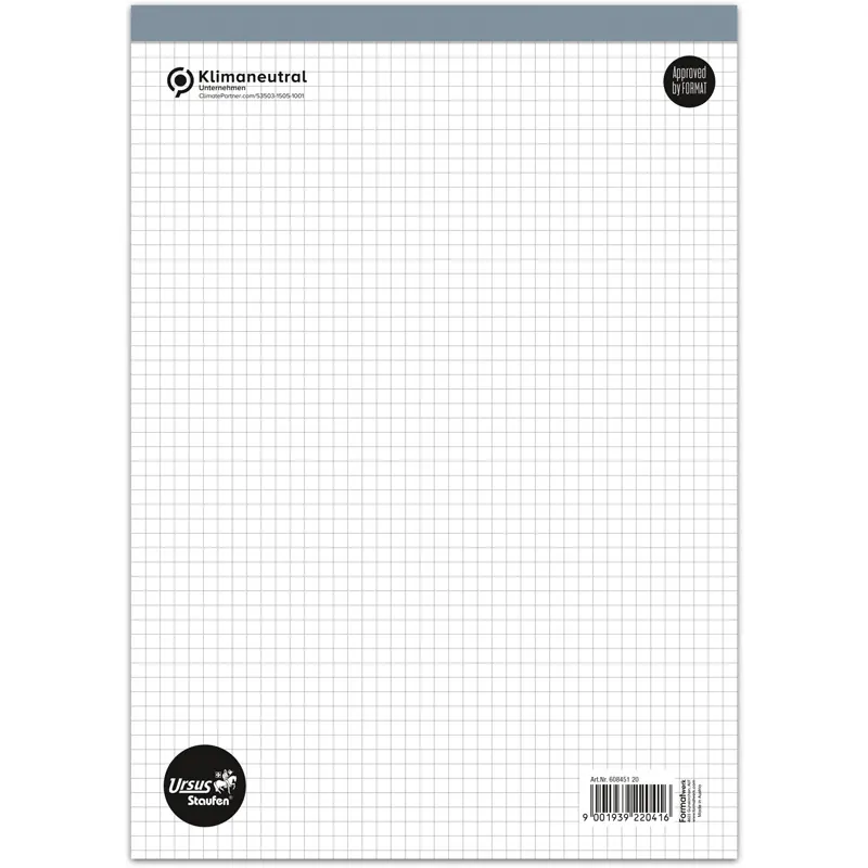 Notizblock Staufen 60845120 - A4 210 x 297 mm weiß kariert 50 Blatt klimaneutral extraweißes Qualitätspapier 60 g/m²