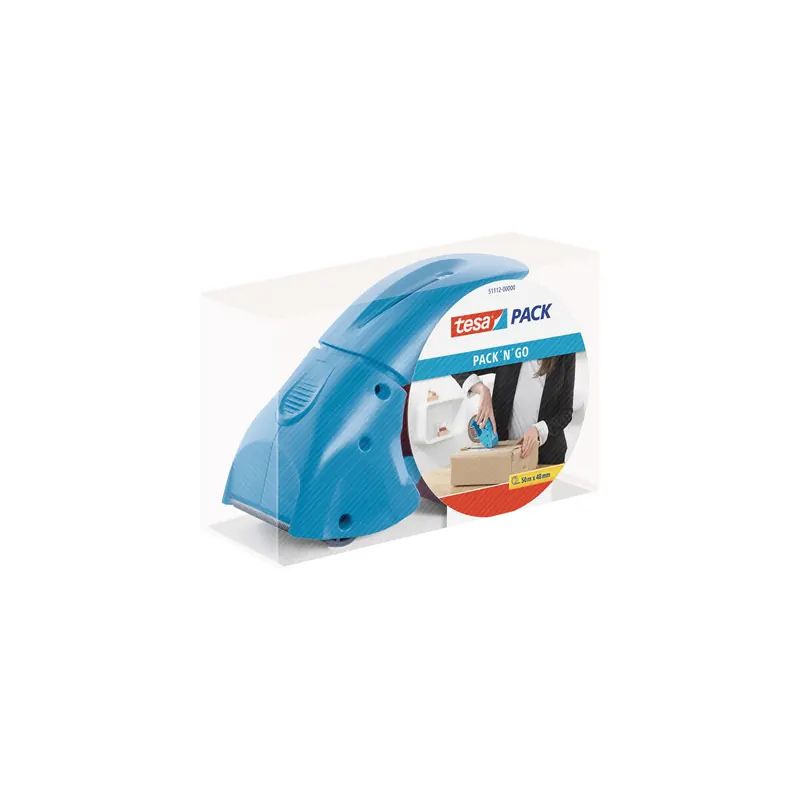Packband Handabroller tesa tesapack Pack and Go 51112 - bis 50 mm blau inkl. 1 Rolle Set