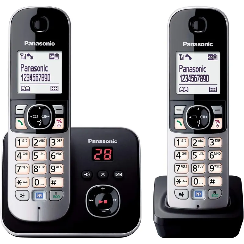 Panasonic KX-TG6812GB DECT Schnurlostelefon DUO ohne Anrufbeantworter (strahlungsarm, Eco-Modus, GAP Telefon, Festnetz, Anrufsperre) schwarz