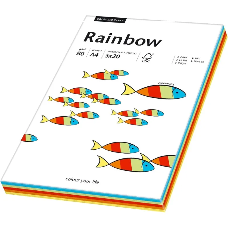 Papyrus 88043188 Drucker-/Kopierpapier farbig: Rainbow Intensiv-Mix 80 g/m² DIN-A4, 100 Blatt Buntpapier