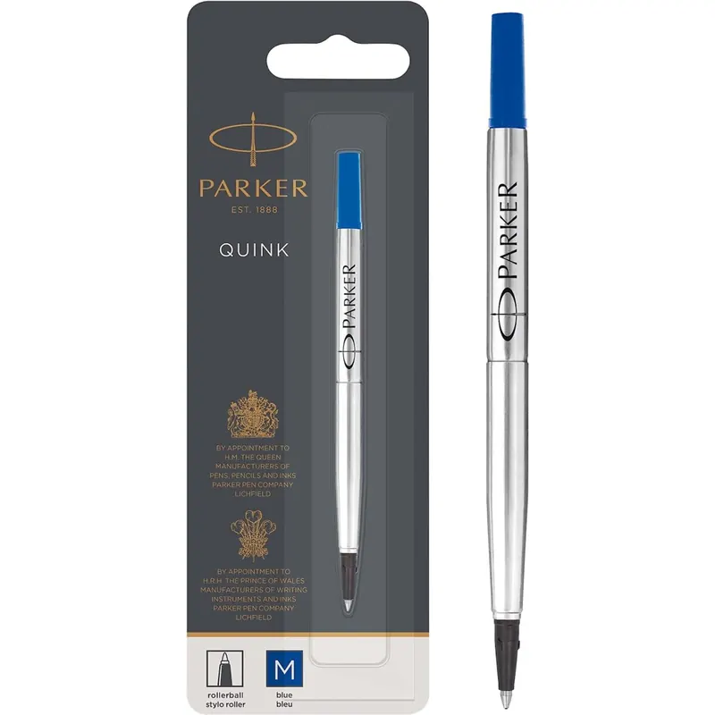 Parker Ersatzminen für Tintenroller | mittlere Spitze | blaue QUINK Tinte | 1 Stück