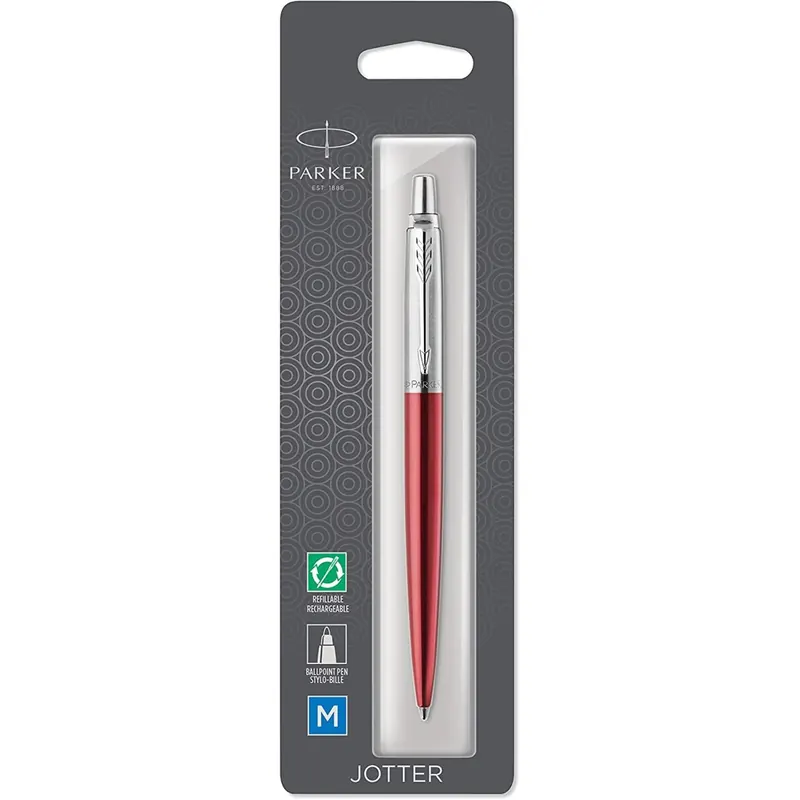 Parker Jotter Kugelschreiber | Kensington Red | Mittlere Spitze | Blaue Tinte | Blister-Verpackung